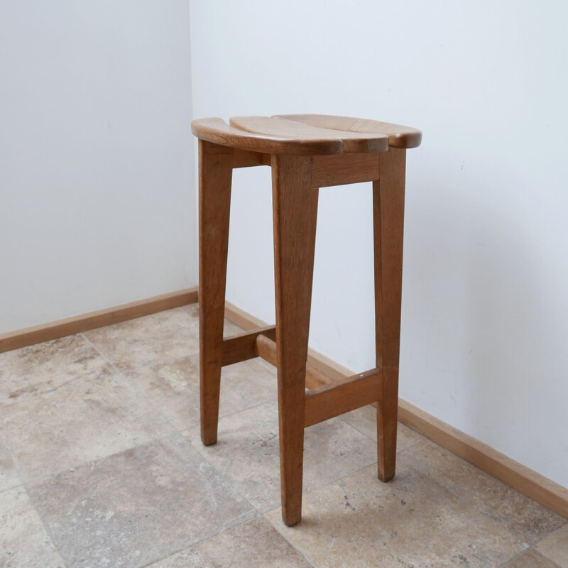 Set of 3 oakwood mid-century bar stools by Guillerme et Chambron, France 1960s