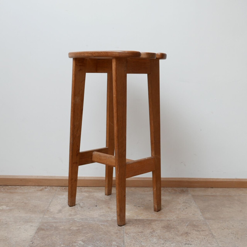 Set of 3 oakwood mid-century bar stools by Guillerme et Chambron, France 1960s