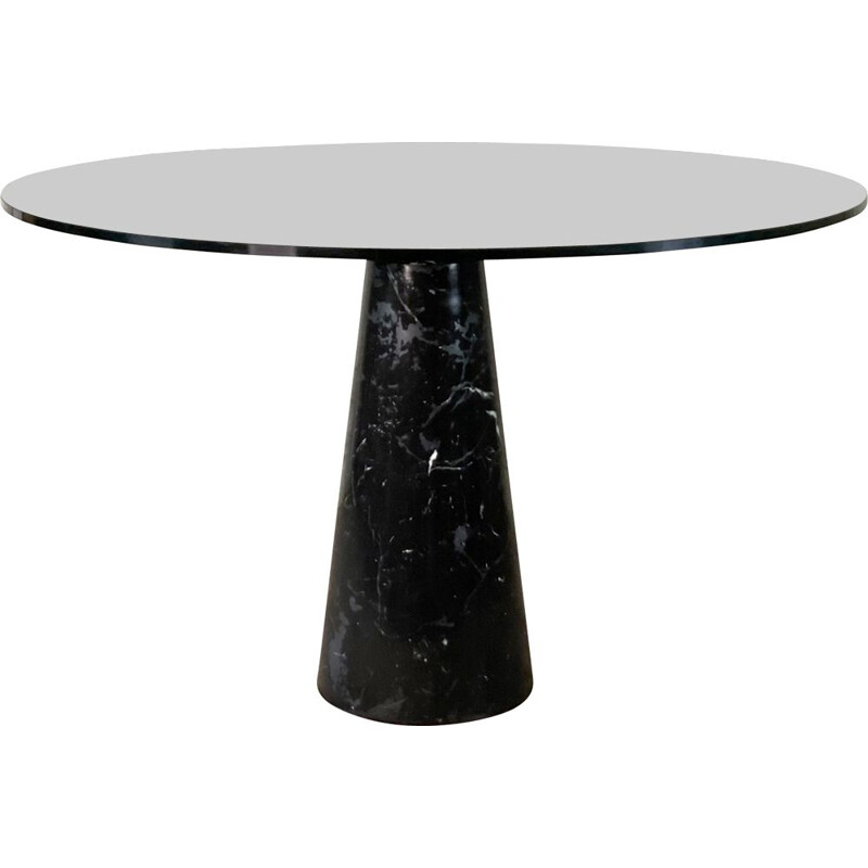 Mid-century black marble feet and glass top dining table by Angelo Mangiarotti, Italy 1970s