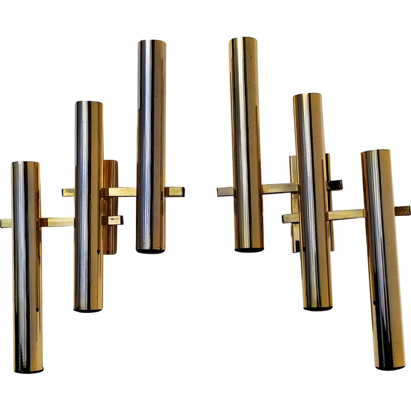 Pair of vintage brass wall lamps by Gaetano Sciolari, 1960s