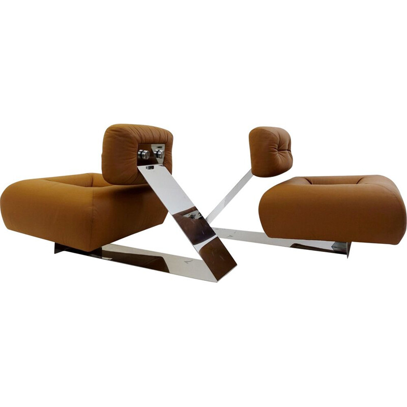 Pair of vintage cognac leather armchairs model "Aran" by Oscar Niemeyer, 1975