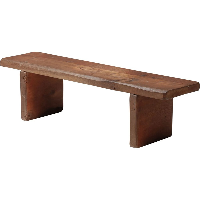 Rustic vintage Wabi-Sabi oakwood bench with charismatic patina, 1850s