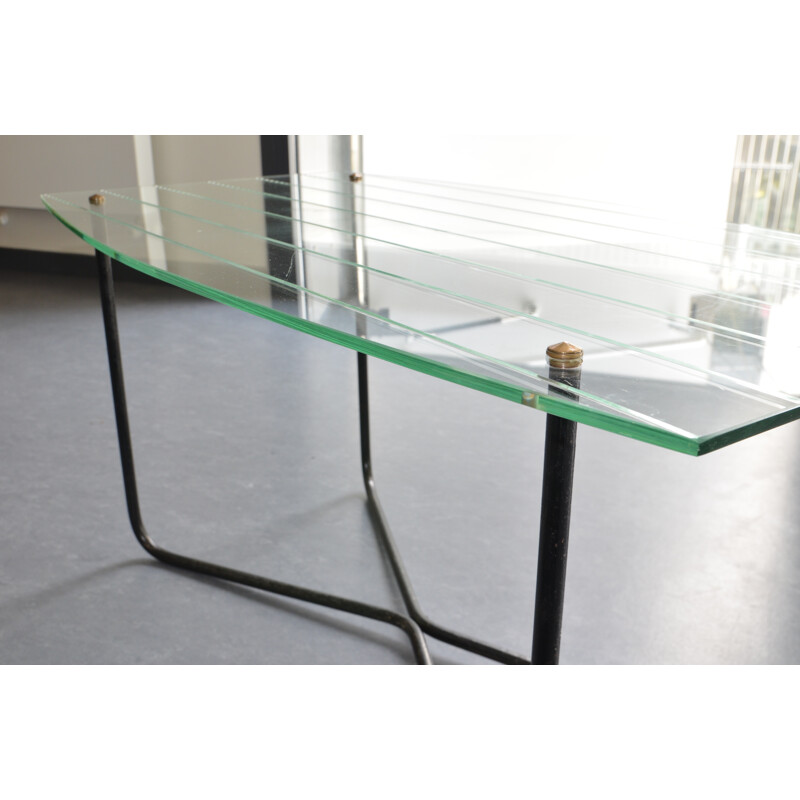 Coffee table in glass and metal, Jacques HITIER - 1950s