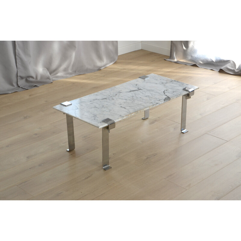 French Atelier A "T9" coffee table in marble and metal, François ARNAL - 1960s