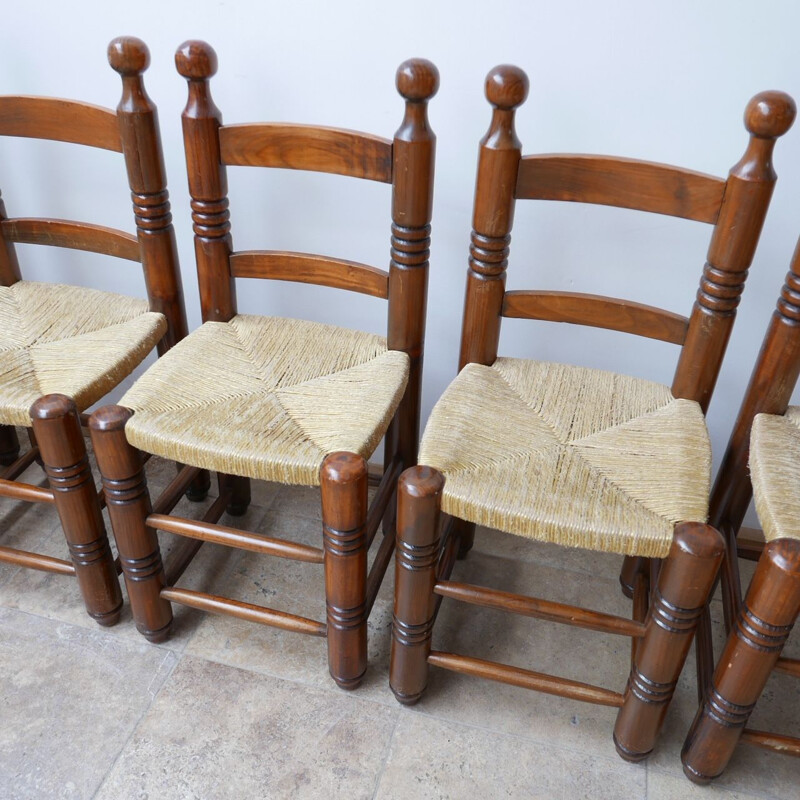 Set of 6 French mid-century dining chairs by Charles Dudouyt, 1960s