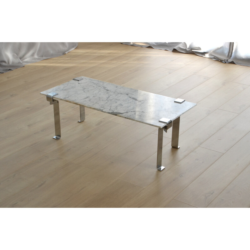 Table basse française "T9" Atelier A en marbre et métal, François ARNAL - 1960