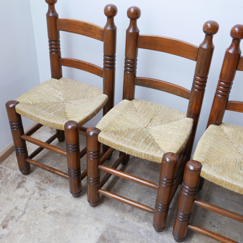 Set of 6 French mid-century dining chairs by Charles Dudouyt, 1960s