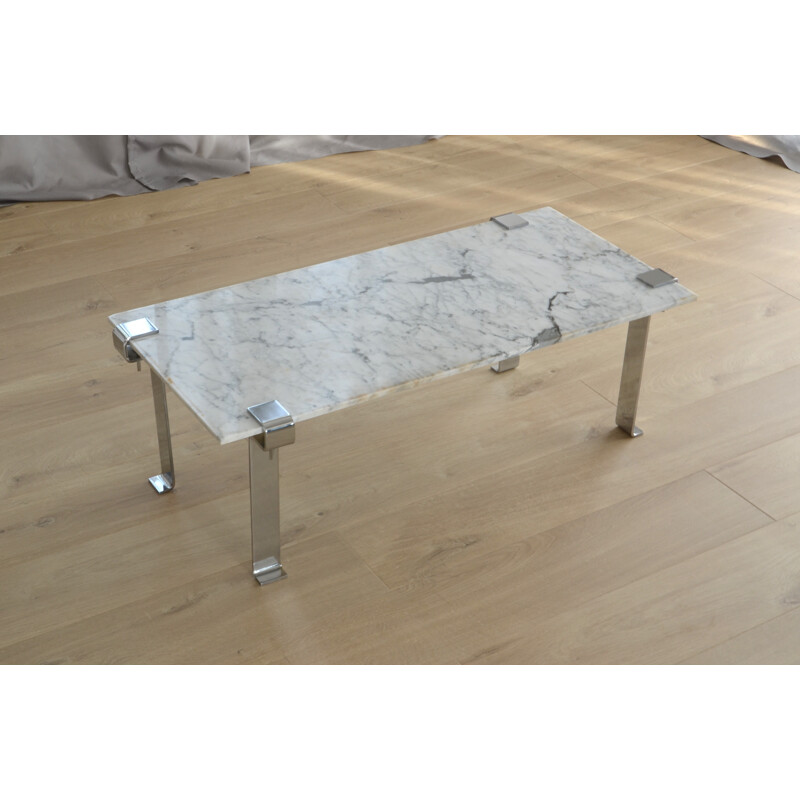 French Atelier A "T9" coffee table in marble and metal, François ARNAL - 1960s