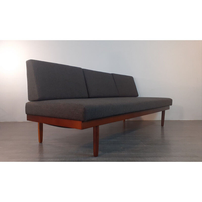 Vintage-Schlafsofa aus Teakholz und anthrazitfarbenem Stoff von Ingmar Relling für Ekornes, Norwegen 1960