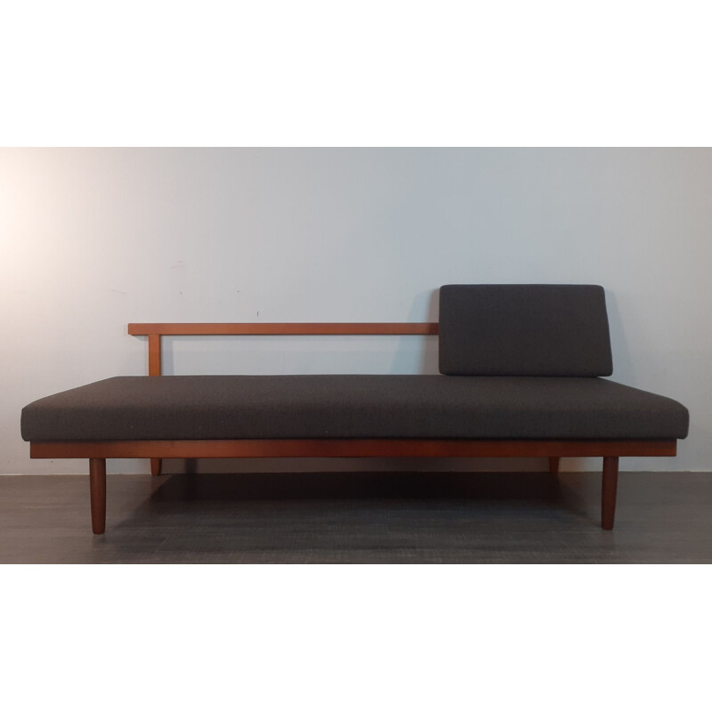 Divano letto vintage in teak e tessuto antracite di Ingmar Relling per Ekornes, Norvegia 1960