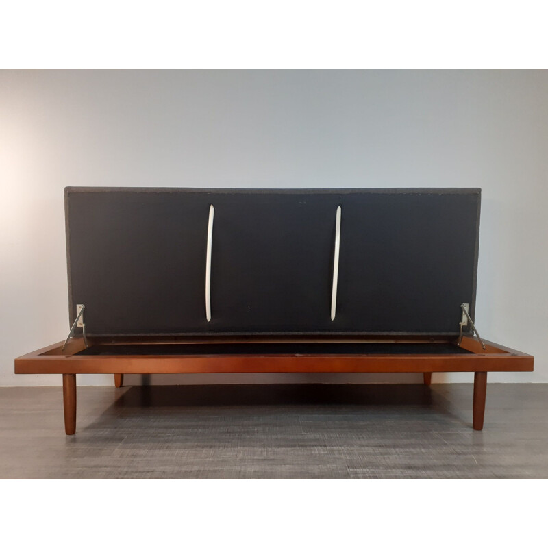 Vintage teak and anthracite fabric sofa bed by Ingmar Relling for Ekornes, Norway 1960