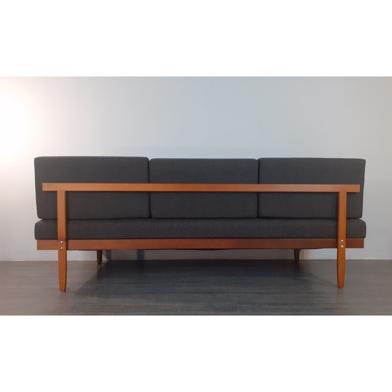 Vintage teak and anthracite fabric sofa bed by Ingmar Relling for Ekornes, Norway 1960