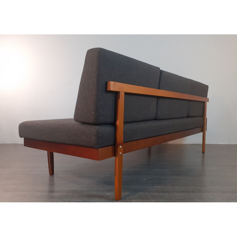 Vintage teak and anthracite fabric sofa bed by Ingmar Relling for Ekornes, Norway 1960