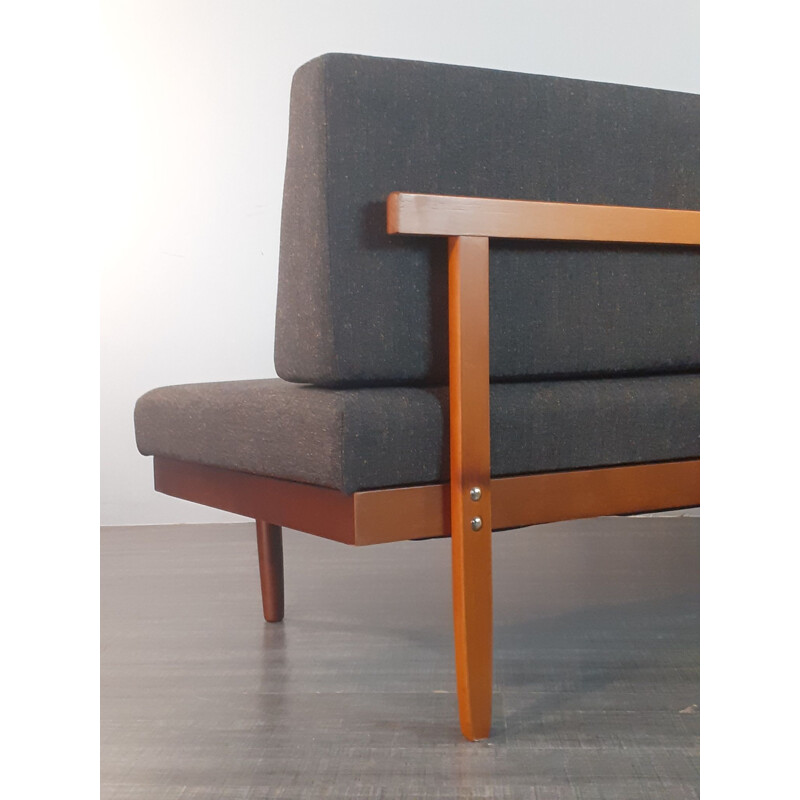 Vintage-Schlafsofa aus Teakholz und anthrazitfarbenem Stoff von Ingmar Relling für Ekornes, Norwegen 1960