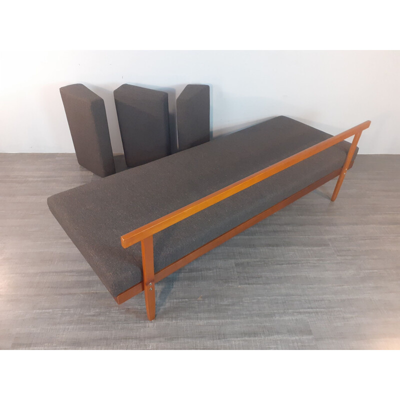 Sofá cama vintage de teca y tela antracita de Ingmar Relling para Ekornes, Noruega 1960