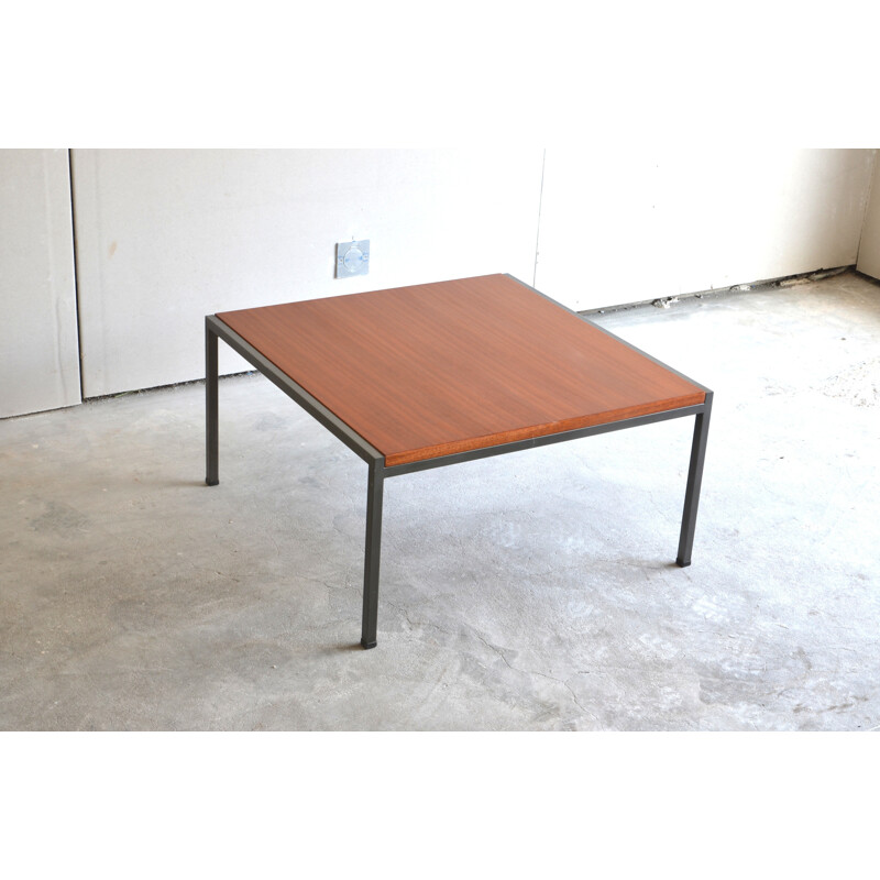 French EFA coffee table in mahogany and metal, Georges FRYDMAN - 1960s