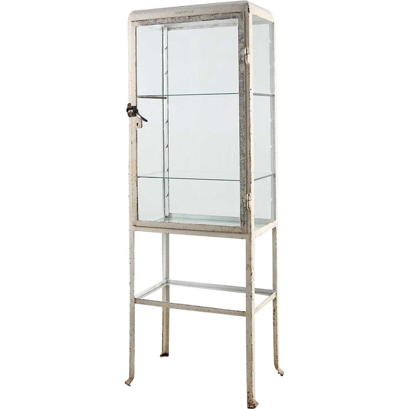 Vintage solid metal and glass medical cabinet, 1900