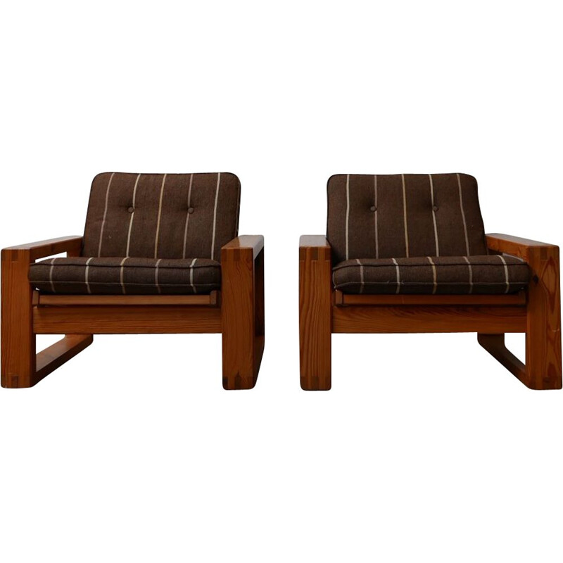 Pair of mid-century pine armchairs by Yngve Ekstrom, Sweden 1960s
