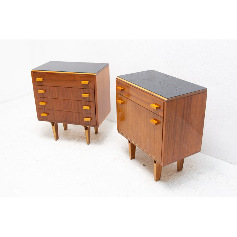 Pair of vintage mahogany bedside tables by Frantisek Mezulanik, Czechoslovakia 1970