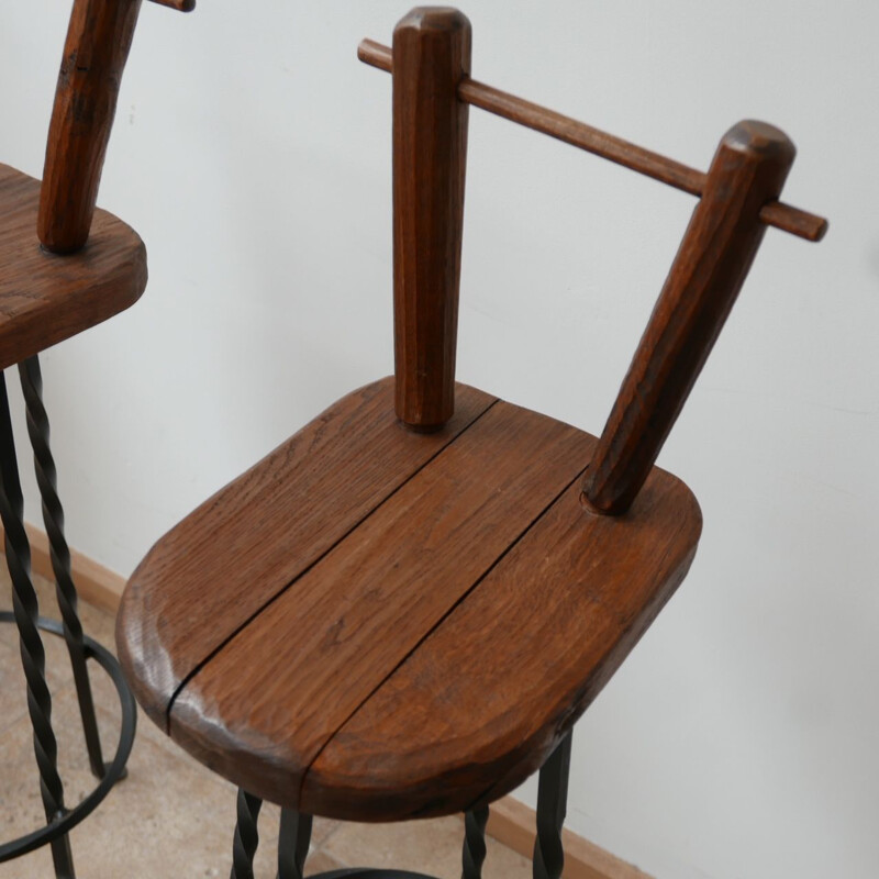 Set of 3 mid-century Brutalist iron bar stools, Belgium 1970s