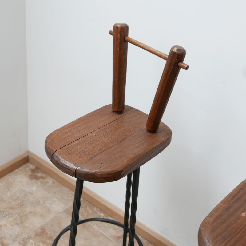 Set of 3 mid-century Brutalist iron bar stools, Belgium 1970s