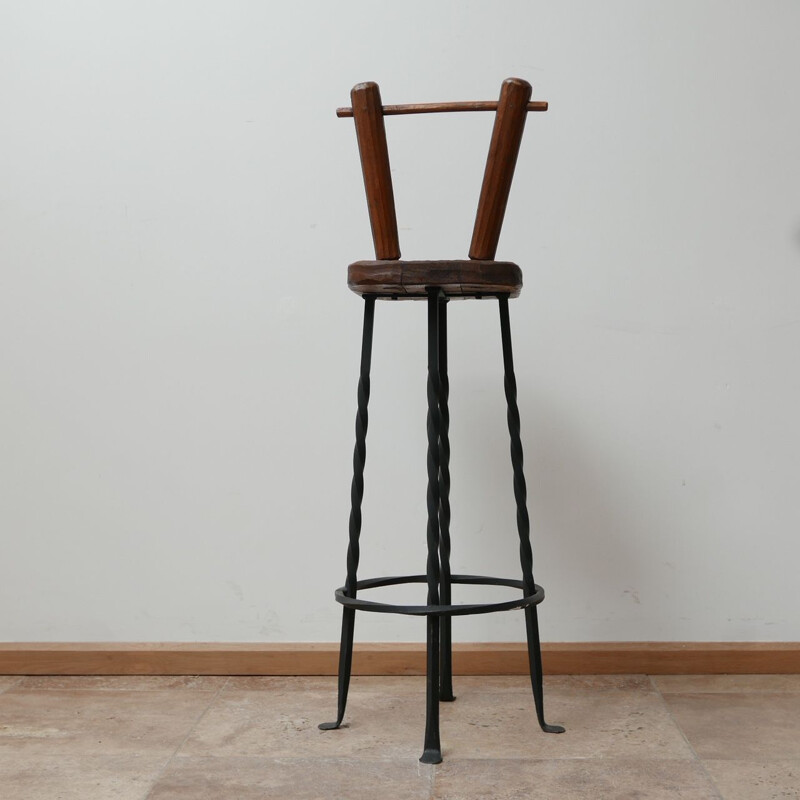 Set of 3 mid-century Brutalist iron bar stools, Belgium 1970s