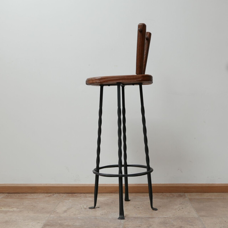 Set of 3 mid-century Brutalist iron bar stools, Belgium 1970s