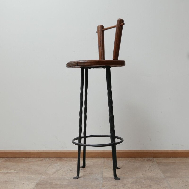 Set of 3 mid-century Brutalist iron bar stools, Belgium 1970s