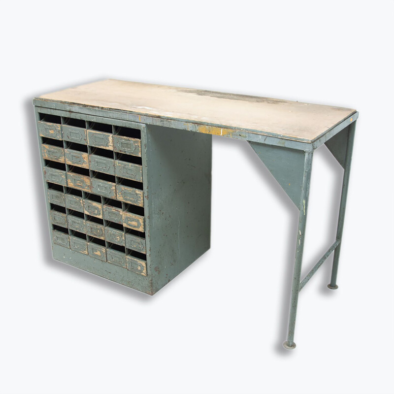 Vintage industrial desk in iron and formica, Czechoslovakia 1950