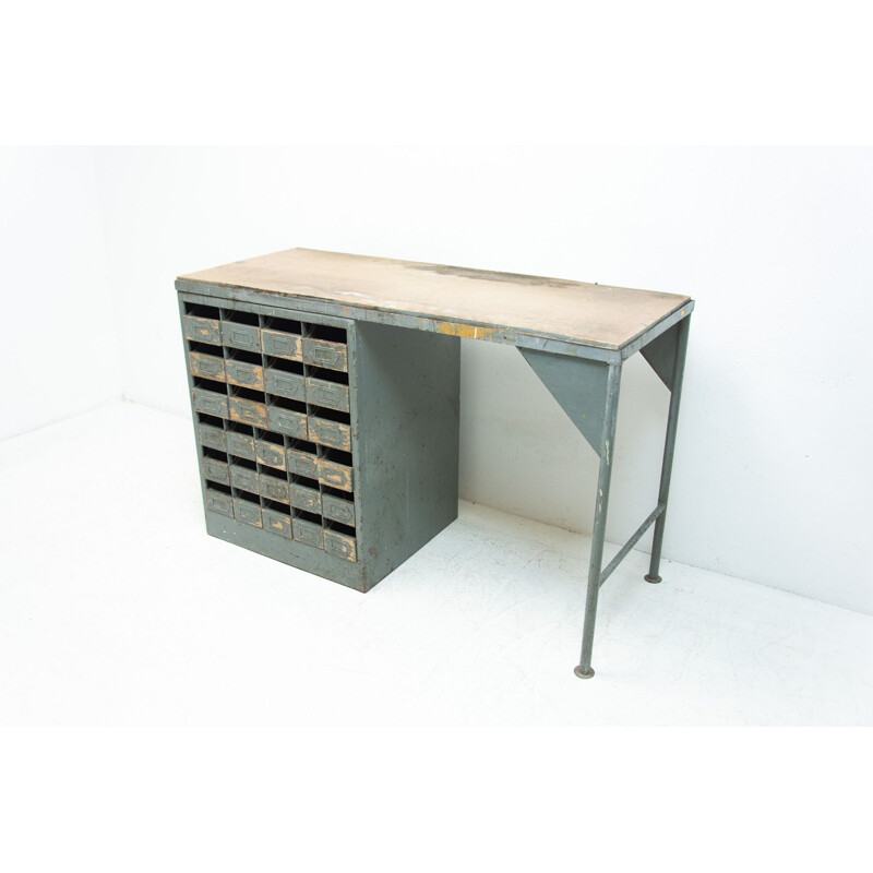 Vintage industrial desk in iron and formica, Czechoslovakia 1950