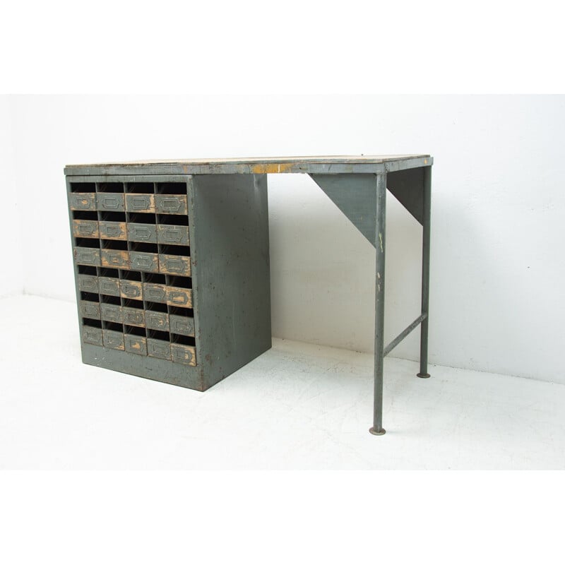 Vintage industrial desk in iron and formica, Czechoslovakia 1950