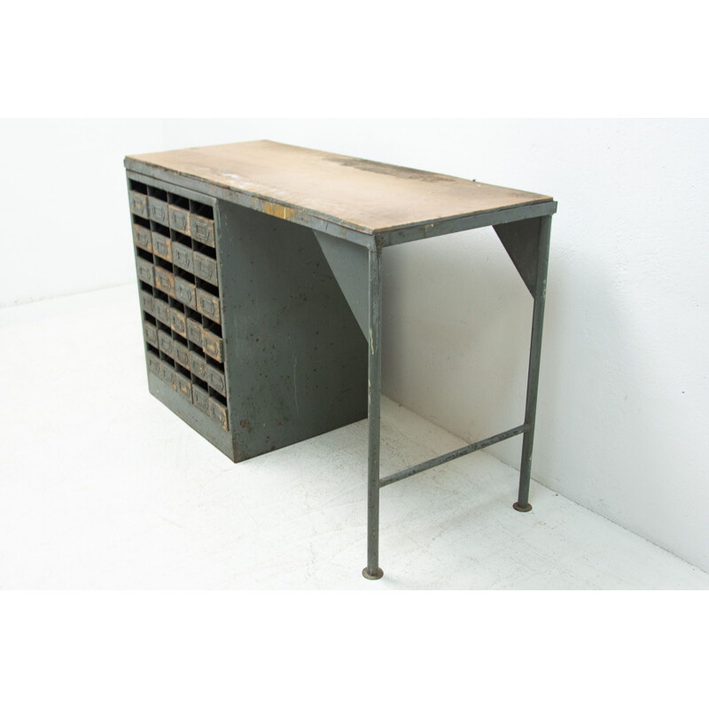 Vintage industrial desk in iron and formica, Czechoslovakia 1950