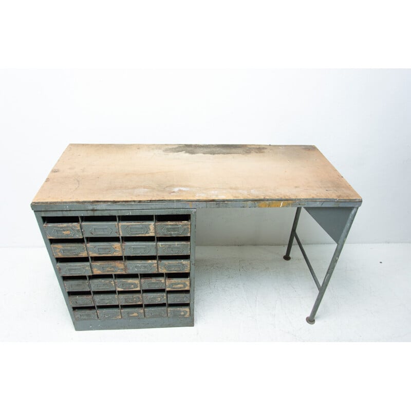 Vintage industrial desk in iron and formica, Czechoslovakia 1950