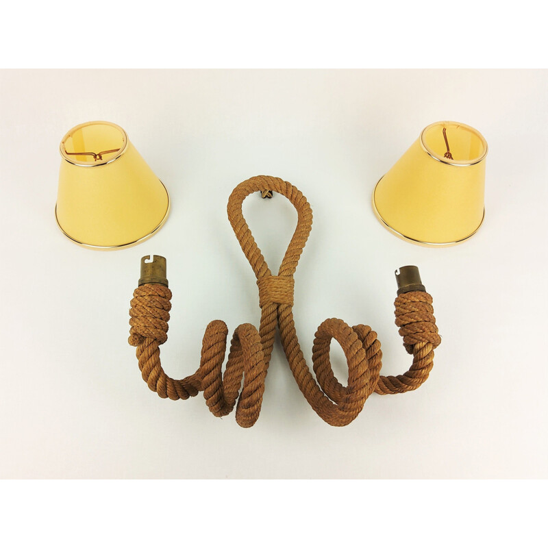 Vintage rope wall lamp with 2 lights by Audoux-Minet, 1950