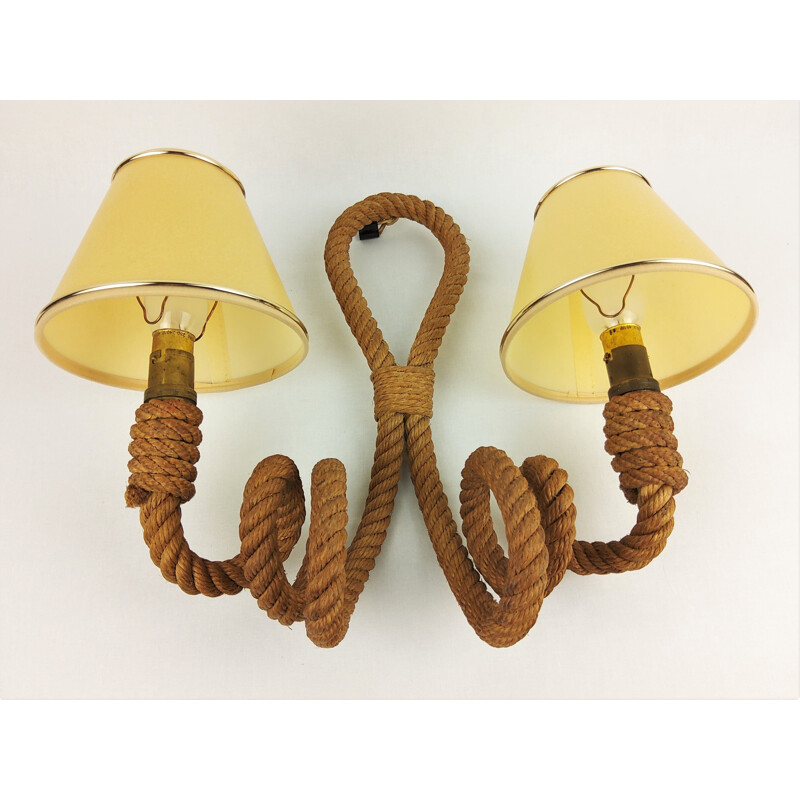 Vintage rope wall lamp with 2 lights by Audoux-Minet, 1950