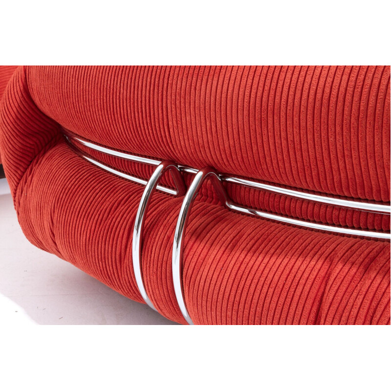 Mid century "Soriana" lounge chair with ottoman in red corduroy by Afra & Tobia Scarpa, 1969