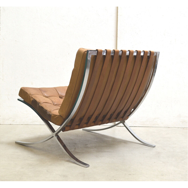 Fauteuil et ottoman vintage Barcelona de Mies v.d. Rohe pour Knoll, 1950