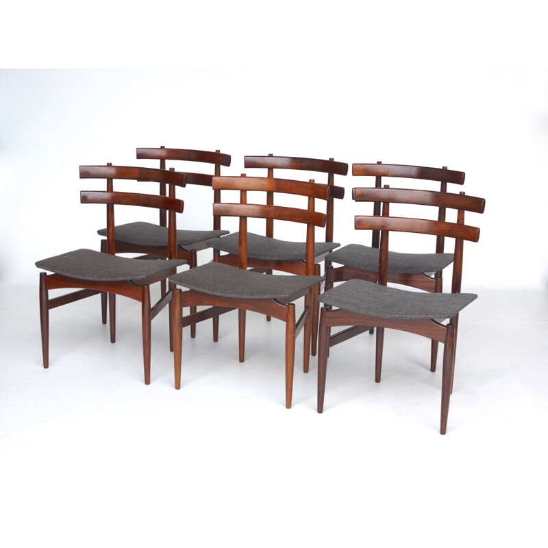 Set of 6 vintage Danish rosewood model 30 dining chairs by Poul Hundevad for Hundevad & Co., 1950s