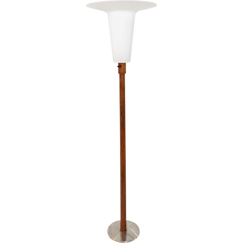 Vintage floor lamp in solid rosewood and white acrylic by Uno and Östen Kristiansson for Luxus, Sweden 1960