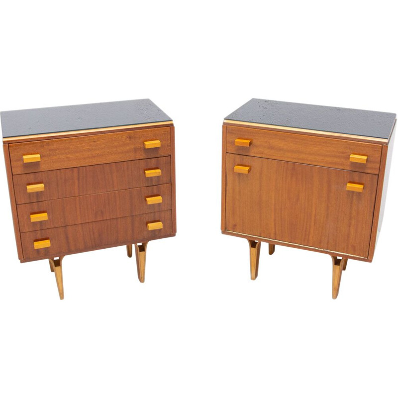 Pair of vintage mahogany bedside tables by Frantisek Mezulanik, Czechoslovakia 1970