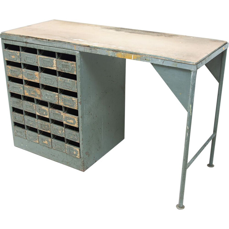 Vintage industrieel bureau in ijzer en formica, Tsjechoslowakije 1950