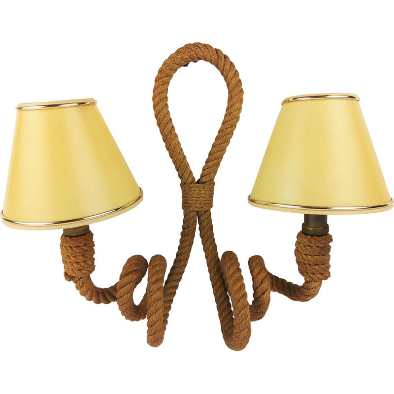 Vintage rope wall lamp with 2 lights by Audoux-Minet, 1950