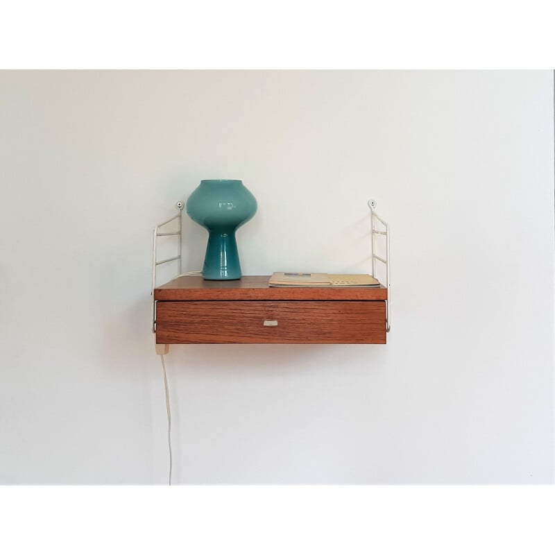 Pair of vintage small teak wall units with drawer by Nisse Strinning for String, Sweden 1950s