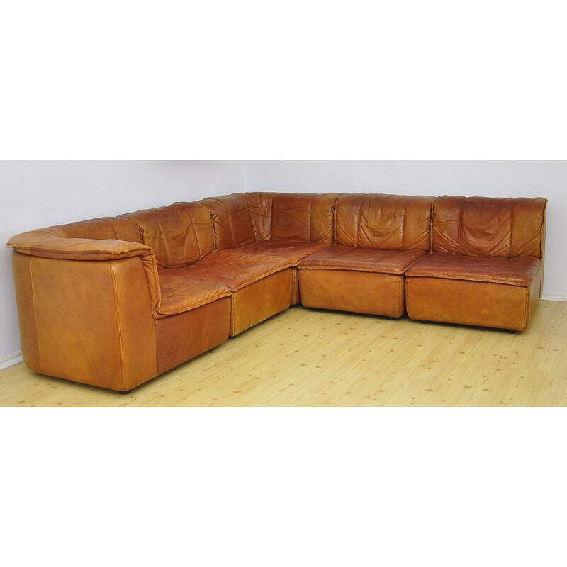 Vintage modular leather sofa, 1970s