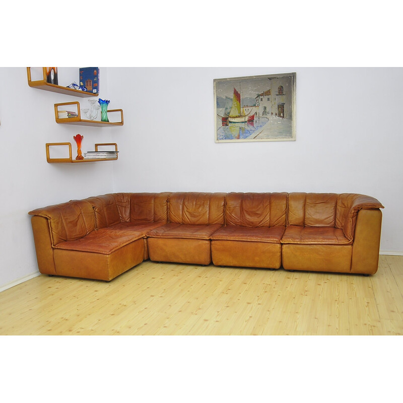 Vintage modular leather sofa, 1970s