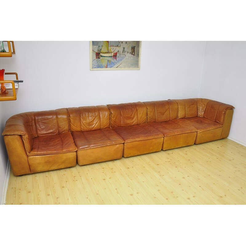 Vintage modular leather sofa, 1970s