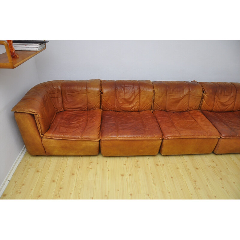 Vintage modular leather sofa, 1970s