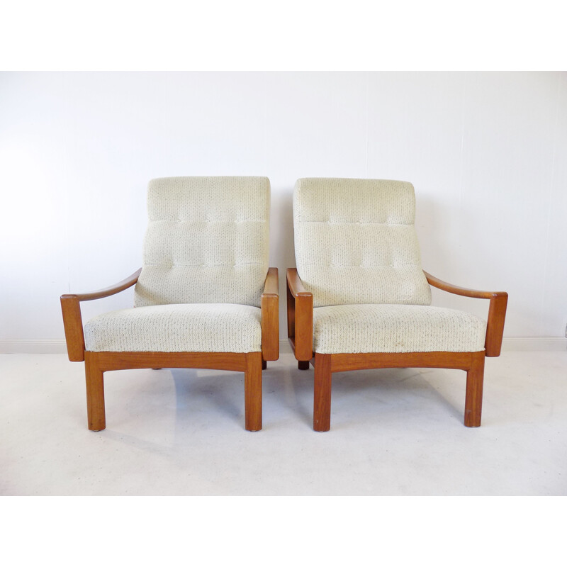 Pair of vintage teak armchairs by Grete Jalk for Glostrup, 1960s