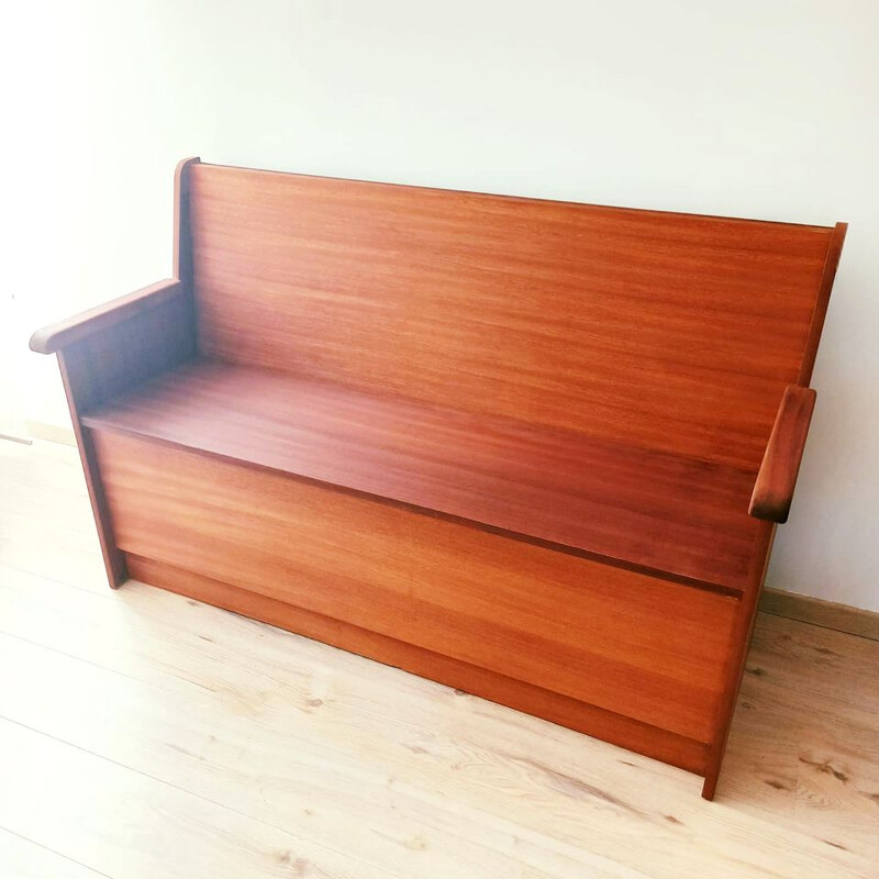 Vintage bench in wood and stained in smoked mahogany