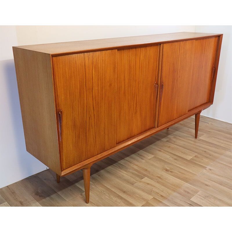 Scandinavian vintage teak sideboard with four sliding doors by Omann Jun, Denmark 1960